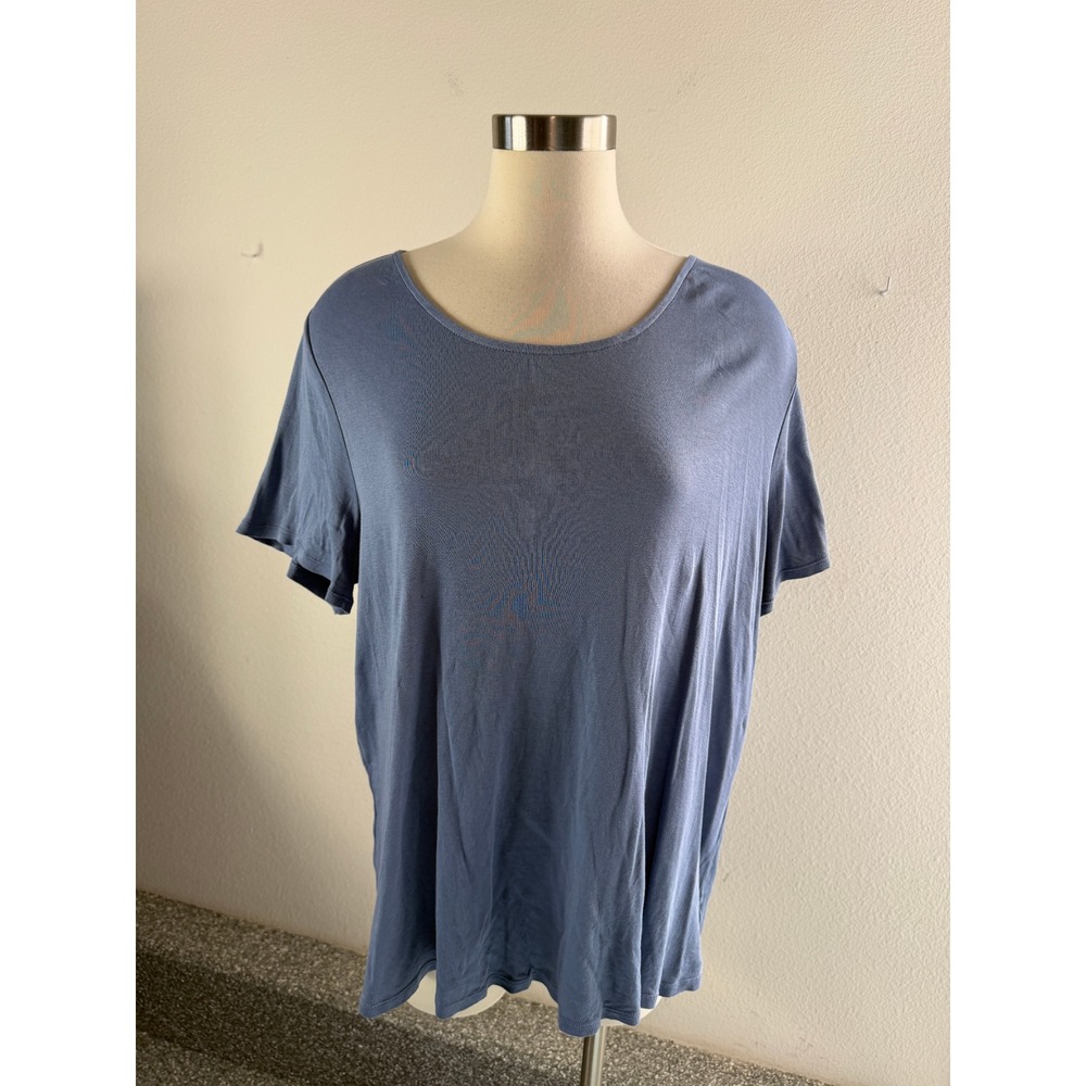J Jill Womens Plus 1X Pima Shirred Back Blue 100% Pima Cotton Short Sleeve Top